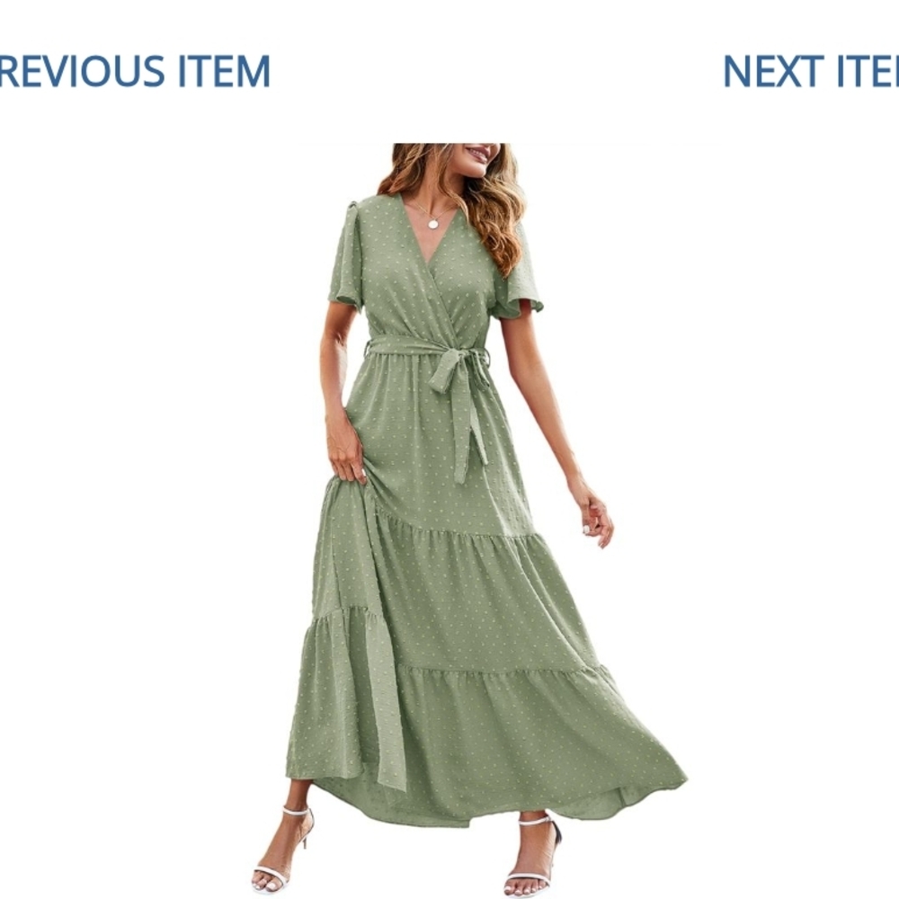 TC3004: MASCOMODA Women Boho Swiss Dot Maxi Dresses Wrap V Neck Flutter Short Sl